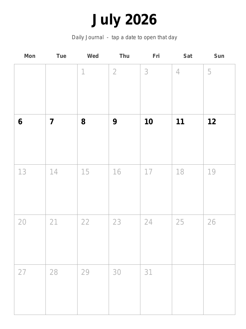 The month index page - each in-range date is a tappable link into that day