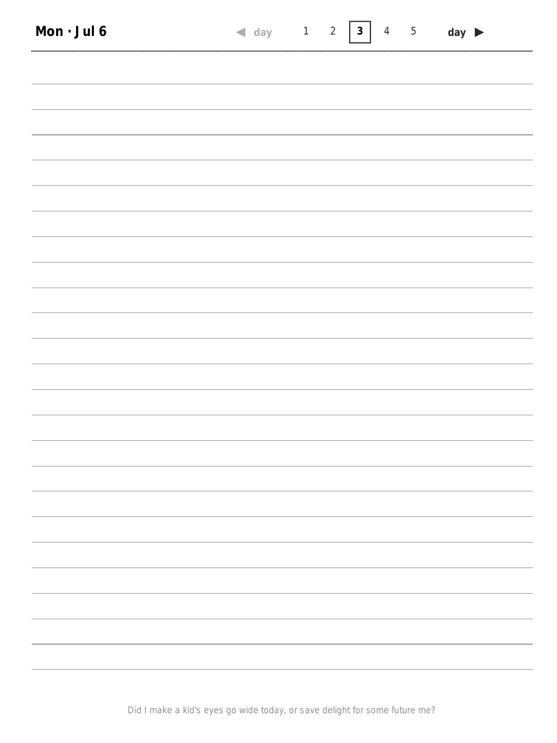 A journal page with a dim reflective prompt printed along the bottom
